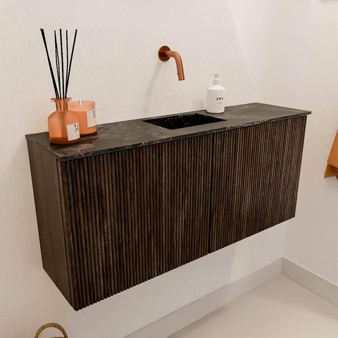 Mondiaz JOYA-DLUX 90cm meuble de salle de bains WC - couleur Walnut - Vasque FAYE position Milieu Sans trou de robinet couleur Lava. SW1422485