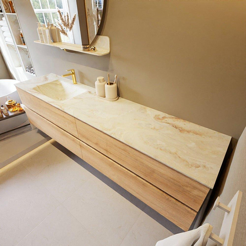 MONDIAZ VICA-DLUX Ensemble meuble de salle de bains - 200cm - meuble bas Washed oak - 4 tiroirs - lavabo encastré cloud à gauche - 1 trou de robinet - version haute 60cm - frape SW1088874