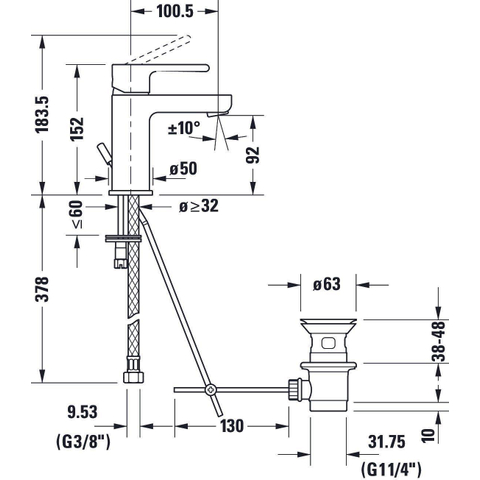 Duravit B.2 Wastafelmengkraan - met waste - s-size - hoogglans chroom SW420710