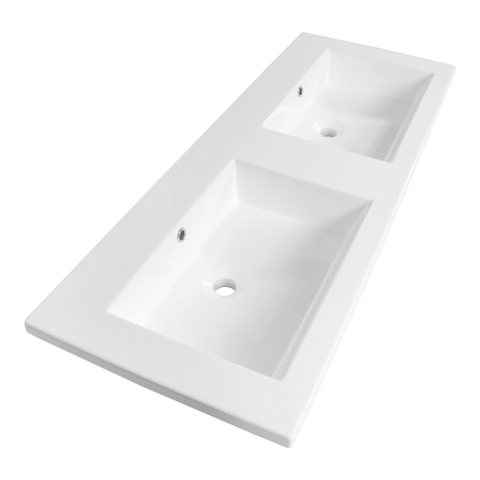 BRAUER Solar Slim lavabo 120x46x2.5cm - 2 lavabos - 0 trous de robinet - marbre minéral - blanc satiné SW8533