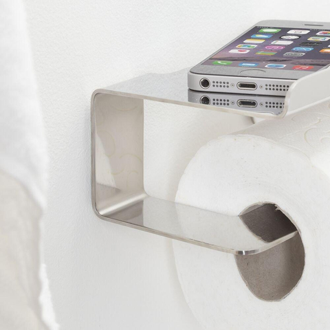 Tiger Colar Toiletrolhouder - zonder klep - met planchet - zelfklevend - gepolijst RVS SW106819