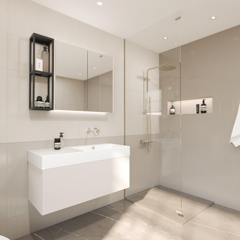 IVY Pact Mitigeur de lavabo - 2 trous - avec élément encastré - montage mural - bec courbé - coldstart - Cuivre brossé mat PVD SW1172809
