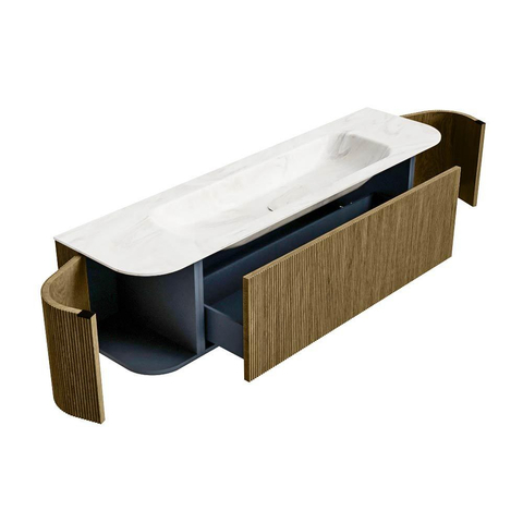Mondiaz KURVE-DLUX Badkamermeubelset - 170x46x40cm - 1 lade - 2 deuren - wastafel solid surface - midden - 1 kraangat - Dusk SW1415169
