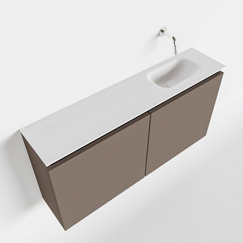 MONDIAZ TURE Toiletmeubel 100x23x50cm met 0 kraangaten 2 deuren smoke mat Wastafel Eden rechts Solid Surface Wit SW474984