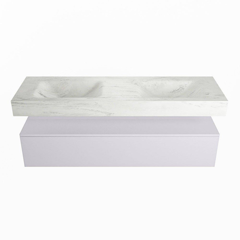 Mondiaz ALAN-DLUX Ensemble de meuble - 150cm - meuble Cale mat - 1 tiroir - Lavabo Cloud Opalo suspendu - vasque Gauche et droite - 2 trous de robinet SW806879