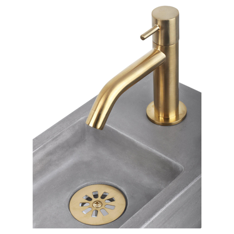 Differnz Ravo pack lave-mains – 38,5 x 18,5 x 9 cm – béton gris clair – robinet courbé doré mat SW705471