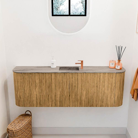 Mondiaz JOYA-DLUX 123.2cm toiletmeubel - ronding links en rechts kleur Oak - Wastafel FAYE positie Midden 1 kraangat kleur Oza. SW1424169