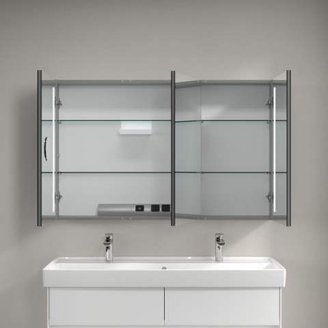 Villeroy & Boch my view 14 My View spiegelkast - met 2 deuren - met geïntegreerde LED verlichting verticaal - 120x75x17.3cm - zilver 1024982