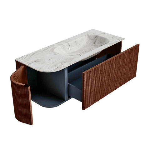 Mondiaz KURVE-DLUX Ensemble de meuble de salle de bains - 115x46x40cm - 1 tiroir - 1 porte - lavabo solid surface - à droite - 1 trou de robinet - Ruby SW1415808