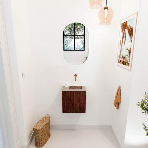 Mondiaz JOYA-DLUX 40cm toiletmeubel - kleur Ruby - Wastafel FAYE positie Rechts Zonder kraangat kleur Arena. SW1425253