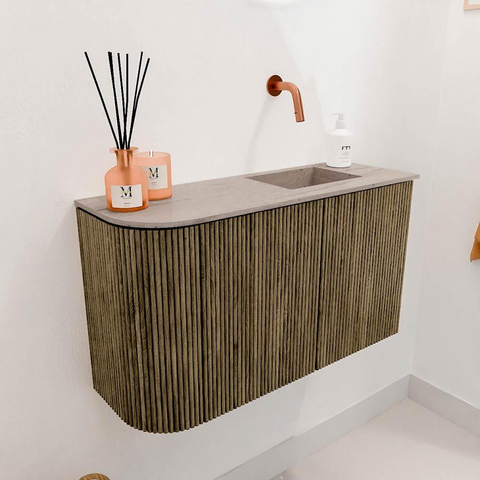 Mondiaz JOYA-DLUX Meuble de salle de bains 71,6cm - arrondi gauche couleur Dusk - Vasque FAYE position Droite Sans trou de robinet couleur Saba SW1426083