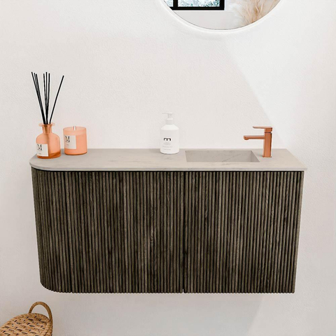 Mondiaz JOYA-DLUX 81.6cm toiletmeubel - ronding links kleur Shadow - Wastafel FAYE positie Rechts 1 kraangat kleur Opalo. SW1422921