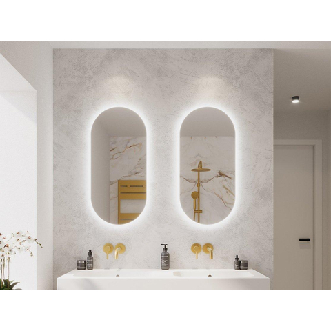 Riho Oval spiegel – ovaal – 38x80 cm – indirecte LED rondom – spiegelverwarming – Zilver SW956422