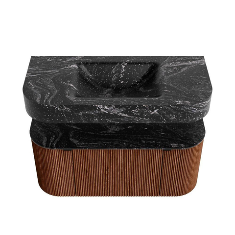MONDIAZ THOR-DLUX 100cm meuble de salle de bains arrondi gauche + droite couleur Ruby avec 1 tiroir et 2 portes. Vasque suspendue CLOUD Milieu sans trou de robinet couleur Lava. SW1467413