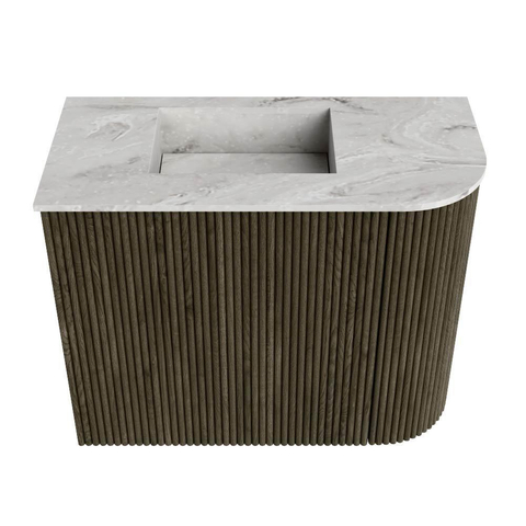 Mondiaz JOYA-DLUX Meuble de salle de bains 51,6cm - arrondi droit couleur Shadow - Vasque FAYE position Gauche Sans trou de robinet couleur Glace SW1422775