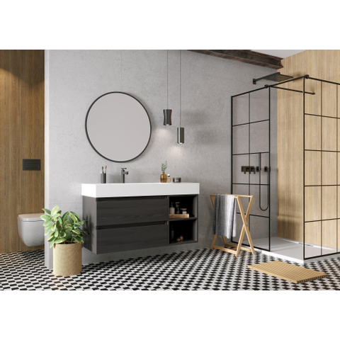 H&R Badmeubelen Elegance Wastafel - 122x46x12.5cm - 1 kraangat - wasbak links - keramiek wit SW457617