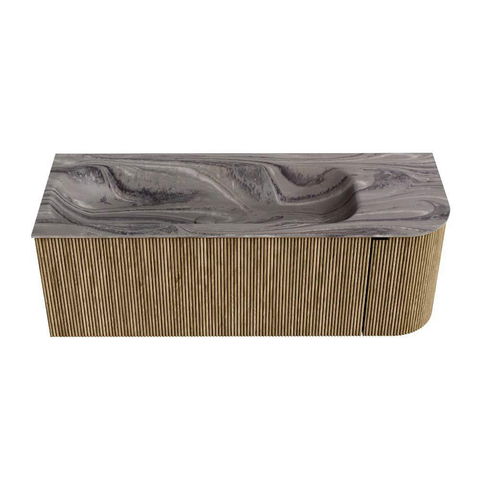 MONDIAZ KURVE-DLUX Meuble de salle de bains 125cm arrondi à droite couleur Dusk avec 1 tiroir et 1 porte. Lavabo BIG MEDIUM gauche 1 trou de robinet Sombra. SW1433863