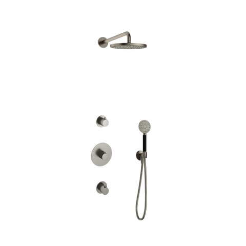 Hotbath Cobber IBS20 Regendoucheset - inbouw - 35cm wandarm - 20cm ronde hoofddouche - 3 standen handdouche - geborsteld nikkel (RVS) SW440636