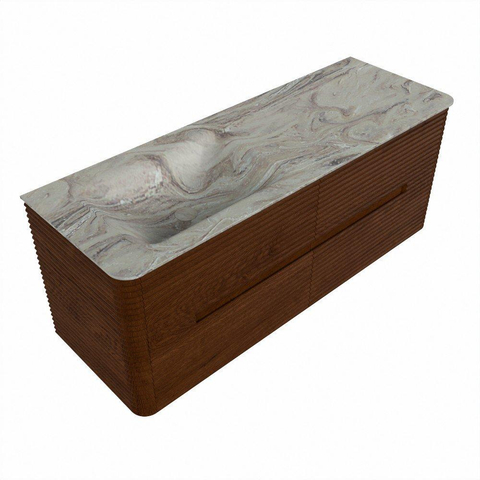 Mondiaz CIRO-DLUX Badkamermeubelset - 130x45x50cm - Solid surface wastafel Glace - 1 wasbak Links - 1 kraangat - 4 lades - Ruby SW1531667