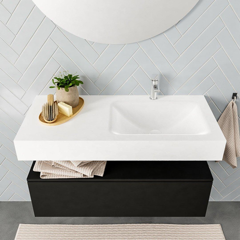MONDIAZ ALAN 100cm - meuble bas - urban - 1 tiroir - lavabo suspendu - vasque à droite - 1 trou de robinet - talc SW408611