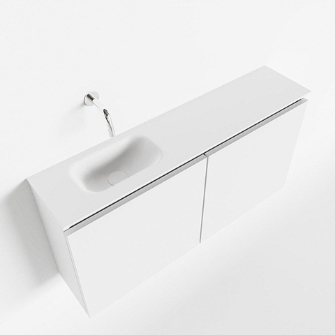 MONDIAZ TURE Toiletmeubel 100x23x50cm met 0 kraangaten 2 deuren talc mat Wastafel Eden links Solid Surface Wit SW474880