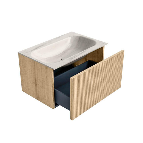 MONDIAZ KURVE-DLUX Meuble de salle de bains 70 cm couleur Oak avec 1 tiroir et 0 porte. Vasque BIG SMALL Centrale 1 trou de robinet Meli. SW1431567