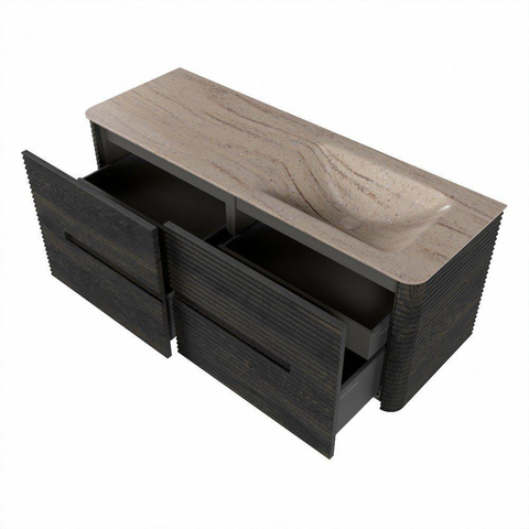 Mondiaz CIRO-DLUX Badkamermeubelset - 130x45x50cm - Solid surface wastafel Saba - 1 wasbak Rechts - zonder kraangaten - 4 lades - Shadow SW1532704
