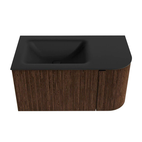 MONDIAZ KURVE Meuble de salle de bains 85 cm avec module 25 R couleur Walnut avec 1 tiroir et 1 porte. Lavabo CLOUD gauche sans trou de robinet Urban. SW1138471