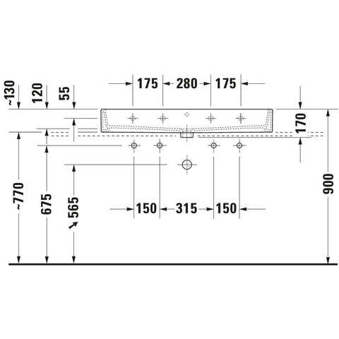 Duravit Vero air Dubbele wastafel - 100x47cm - met 2 kraangaten - met overloop - geslepen - wit SW156932