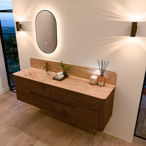 Mondiaz CIRO-DLUX Badkamermeubelset - 170x45x50cm - Solid surface wastafel Arena - 1 wasbak Links - 1 kraangat - 4 lades - Dusk SW1533146