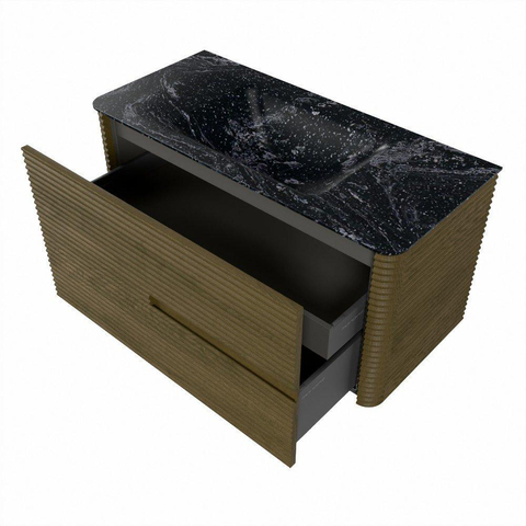 Mondiaz CIRO-DLUX Meuble de salle de bains - 100x45x50cm - Plan-vasque solid surface Lava - 1 lavabo central - 1 trou de robinet - 2 tiroirs - Dusk SW1533046