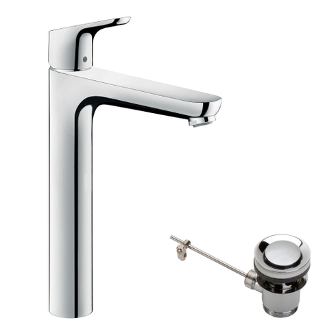 Hansgrohe Focus 1 greeps wastafelmengkraan - 230 met trekwaste - hoogglans chroom SW94946