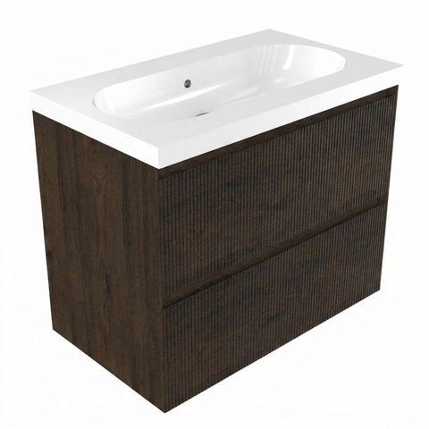 Saniclass Holz Atelier Ensemble de meubles de salle de bains - 80x45x63.5cm - lavabo en céramique Palermo blanc - 1 vasque - sans trou de robinetterie - 2 tiroirs - chêne charcoal mat (bois) SW1478588