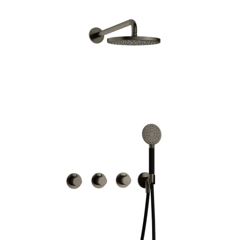 Hotbath Cobber IBS70 Regendoucheset - inbouw - 38.5cm wandarm - 20cm ronde hoofddouche - 3 standen handdouche - mat/glans verouderd ijzer (zwart) SW677616