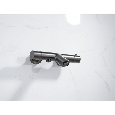 Fortifura Calvi Thermostatische badkraan - met ronde handdouche handdouchehouder en - metalen doucheslang - PVD - geborsteld gunmetal (antraciet) SW811982