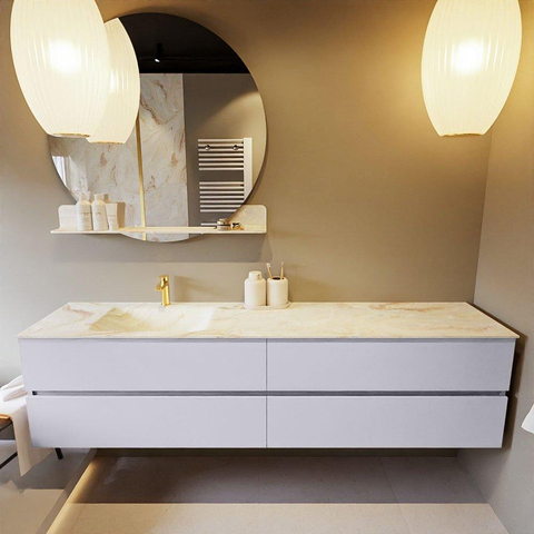 Mondiaz VICA-DLUX Ensemble meuble de salle de bains - 200cm - plan - 4 tiroirs - Lavabo encastré CLOUD - gauche - 1 trou de robinet - couleur Frappe - version XL 60cm de haut SW1189189