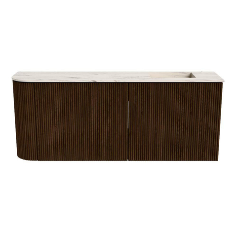 Mondiaz JOYA-DLUX 101.6cm toiletmeubel - ronding links kleur Walnut - Wastafel FAYE positie Rechts 1 kraangat kleur Nata. SW1424514