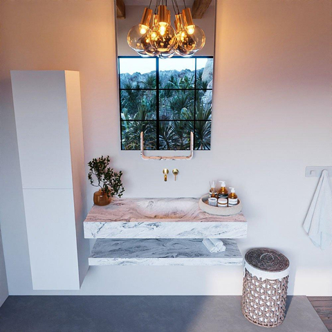 Mondiaz ALAN-DLUX Ensemble de meuble - 110cm - meuble Glace mat - 0 tiroirs - Lavabo Cloud Glace suspendu - vasque Centre - 0 trous de robinet SW809327