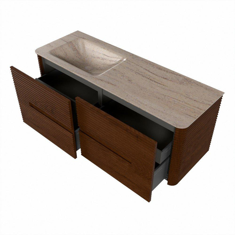 Mondiaz CIRO-DLUX Meuble de salle de bains - 130x45x50cm - Plan vasque solid surface Saba - 1 vasque à gauche - sans trous de robinetterie - 4 tiroirs - Ruby SW1531907