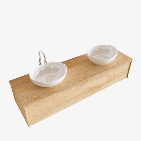 ENSEMBLE DE MEUBLE MONDIAZ LUSH - 150 cm - 1 tiroir - lavabo BARCO - 2 vasques - 2 trous de robinet - chêne blanchi SW409569