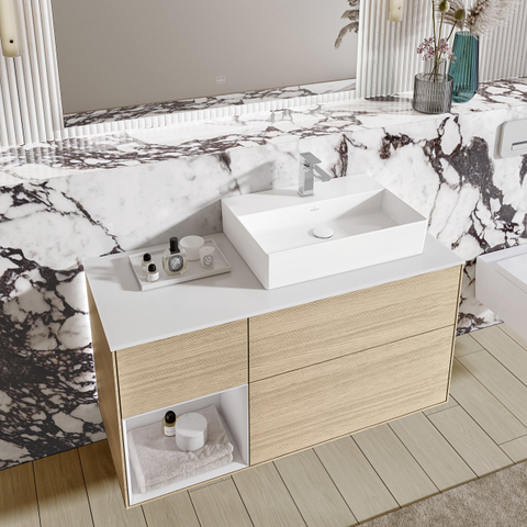 Villeroy & Boch memento 2.0 wastafel onderzijde - geslepen - 60x42cm - zonder overloop - 1 kraangat CeramicPlus - Stone White (mat wit) SW358410