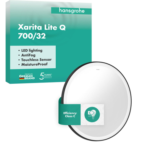 Hansgrohe Xarita Lite S miroir – rond Ø 70 cm – Éclairage LED – chauffage de miroir, à intensité variable – Noir mat SW1165134