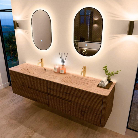 Mondiaz CIRO-DLUX Badkamermeubelset - 190x45x50cm - Solid surface wastafel Arena - 2 wasbak Dubbel - 2 kraangaten - 4 lades - Dusk SW1533128