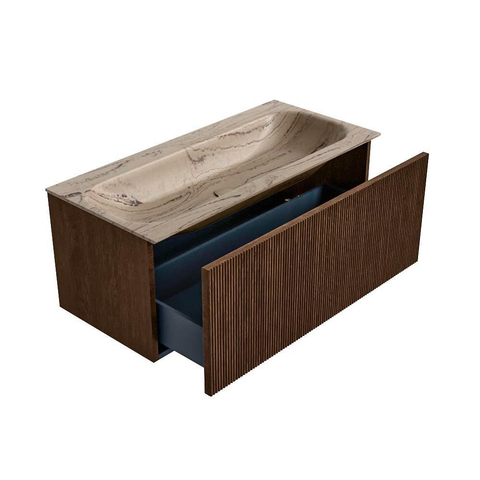 MONDIAZ KURVE-DLUX Meuble de salle de bains 100cm couleur Walnut avec 1 tiroir et 0 porte. Lavabo BIG MEDIUM Central 1 trou de robinet Arena. SW1431214