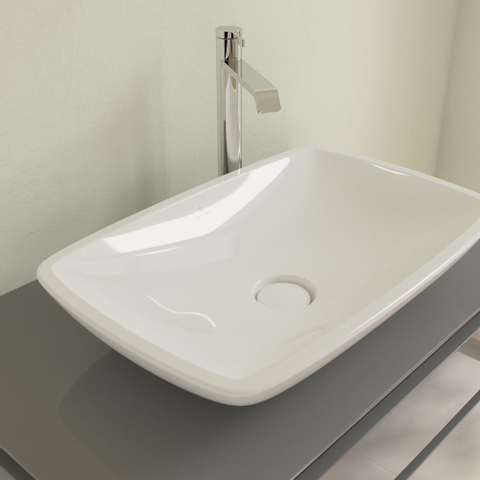 Villeroy & Boch Loop en Friends opzetwastafel met plug met keramische afdekking 58.5x38cm met overloop wit 1020143