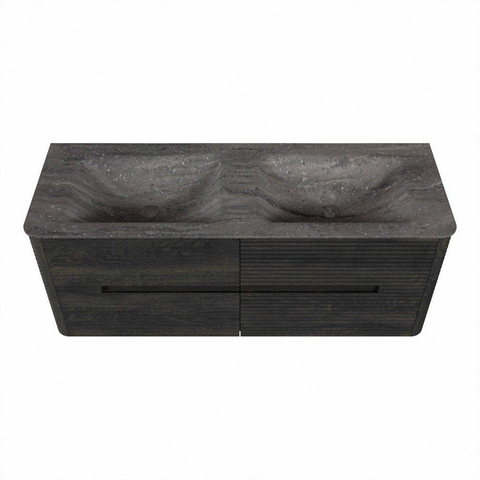 Mondiaz CIRO-DLUX Badkamermeubelset - 130x45x50cm - Solid surface wastafel Oza - 2 wasbak Dubbel - 2 kraangaten - 4 lades - Shadow SW1532638