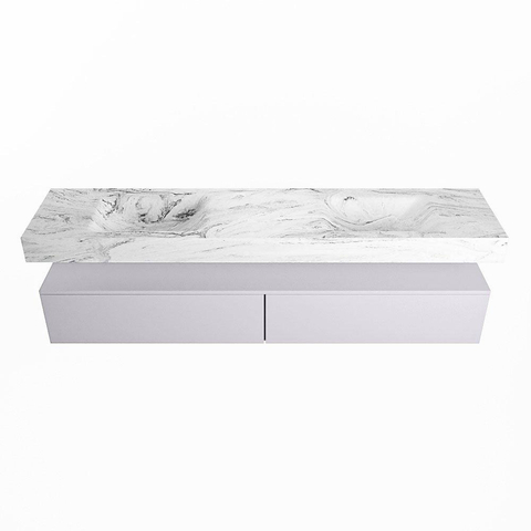 Mondiaz ALAN-DLUX Ensemble de meuble - 200cm - meuble Cale mat - 2 tiroirs - Lavabo Cloud Glace suspendu - vasque Gauche et droite - 2 trous de robinet SW805930