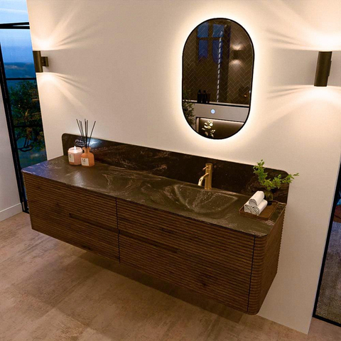 Mondiaz CIRO-DLUX Badkamermeubelset - 190x45x50cm - Solid surface wastafel Lava - 1 wasbak Rechts - 1 kraangat - 4 lades - Dusk SW1533074