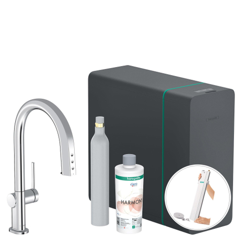 Hansgrohe Aqittura M91 SodaSystem 210, uittrekbare uitloop 1jetsBox, starter set chroom SW1567464