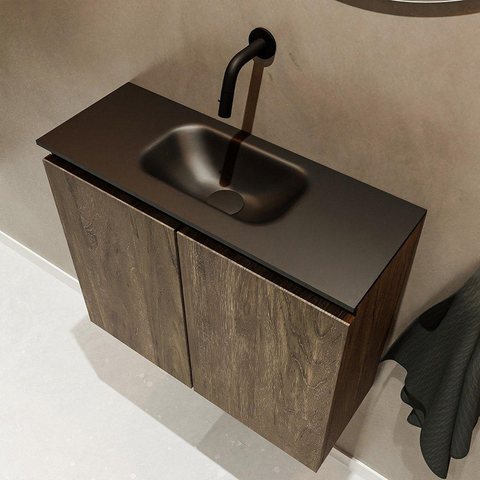 MONDIAZ TURE Toiletmeubel 60x23x50cm met 0 kraangaten 2 deuren dark brown mat Wastafel Eden midden Solid Surface Zwart SW475527